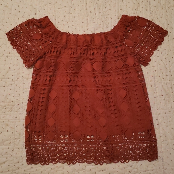 Maurices Tops - Rust colored off shoulder lace top